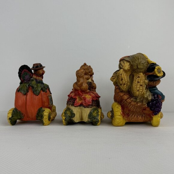 Vintage Ceramic Light-Up Train Set Autumn Harvest Fall Cornucopia Squirrels 3 pc - Picture 15 of 16